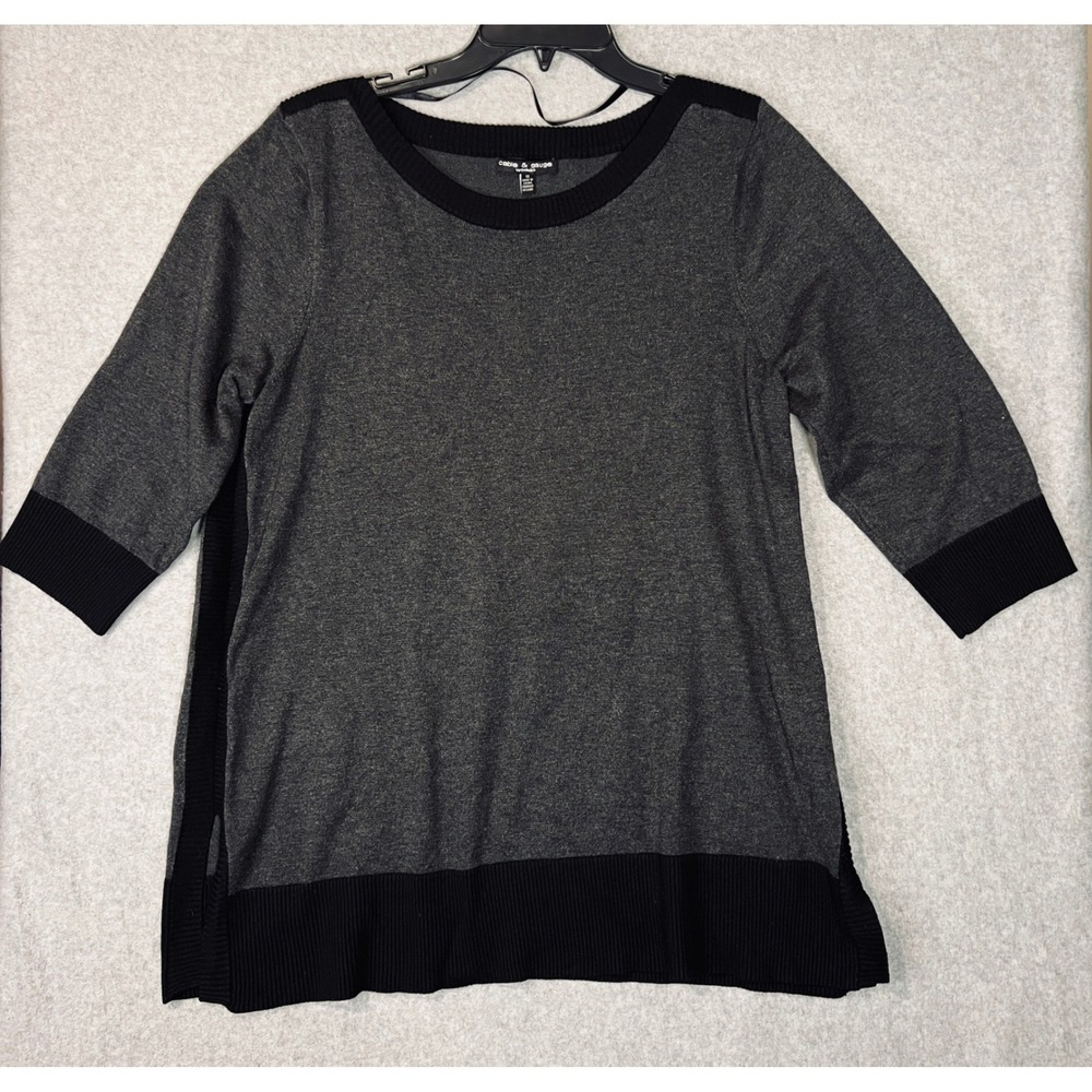 Cable &‎ Gauge Woman 1X Gray Black Colorblock Sweater 3/4 Sleeve Minimalist